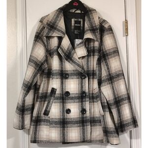 NWT Me Jane Plaid Neutral Coat Women's XL Cabincore Cottagecore Classic Soft